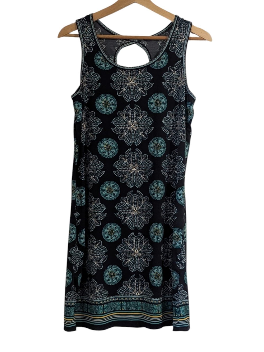 Max Studio Black Dress with Teal Medallion Print, M
